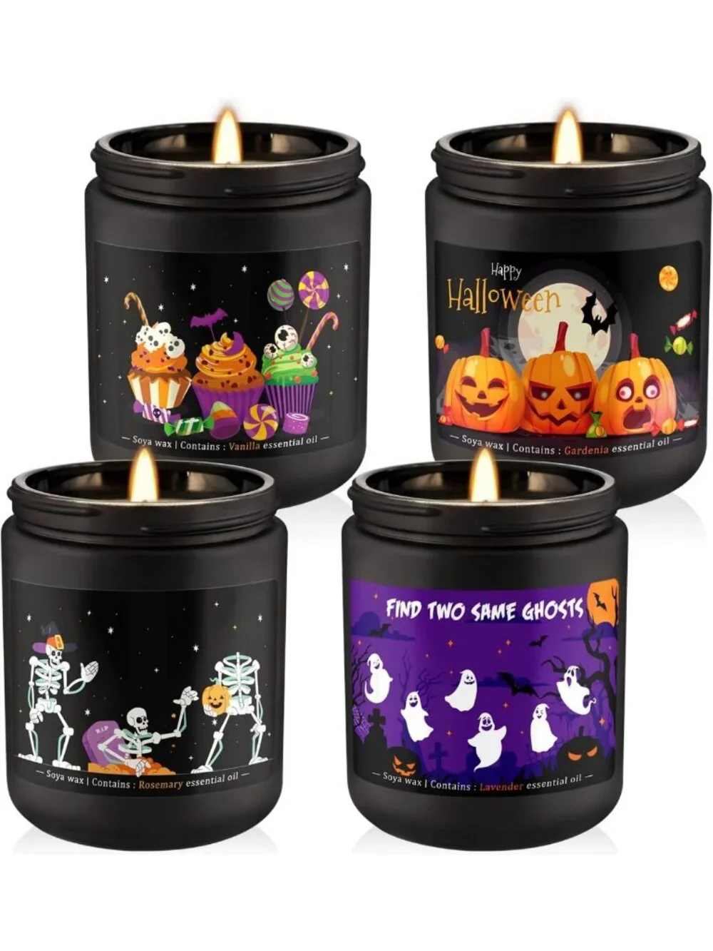 4 Pack Halloween Scented Candles - Soy Wax Aromatherapy Gift Set for Home Decor